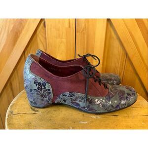 Pons Quintana Shoes Floral Suede Leather Oxford Wedge EU 37 US 6.5-7